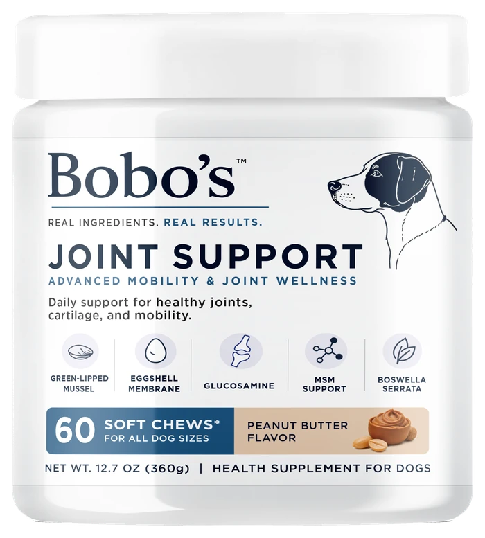 Bobo's Joint Support jar, 60 peanut butter flavored soft chews for dogs